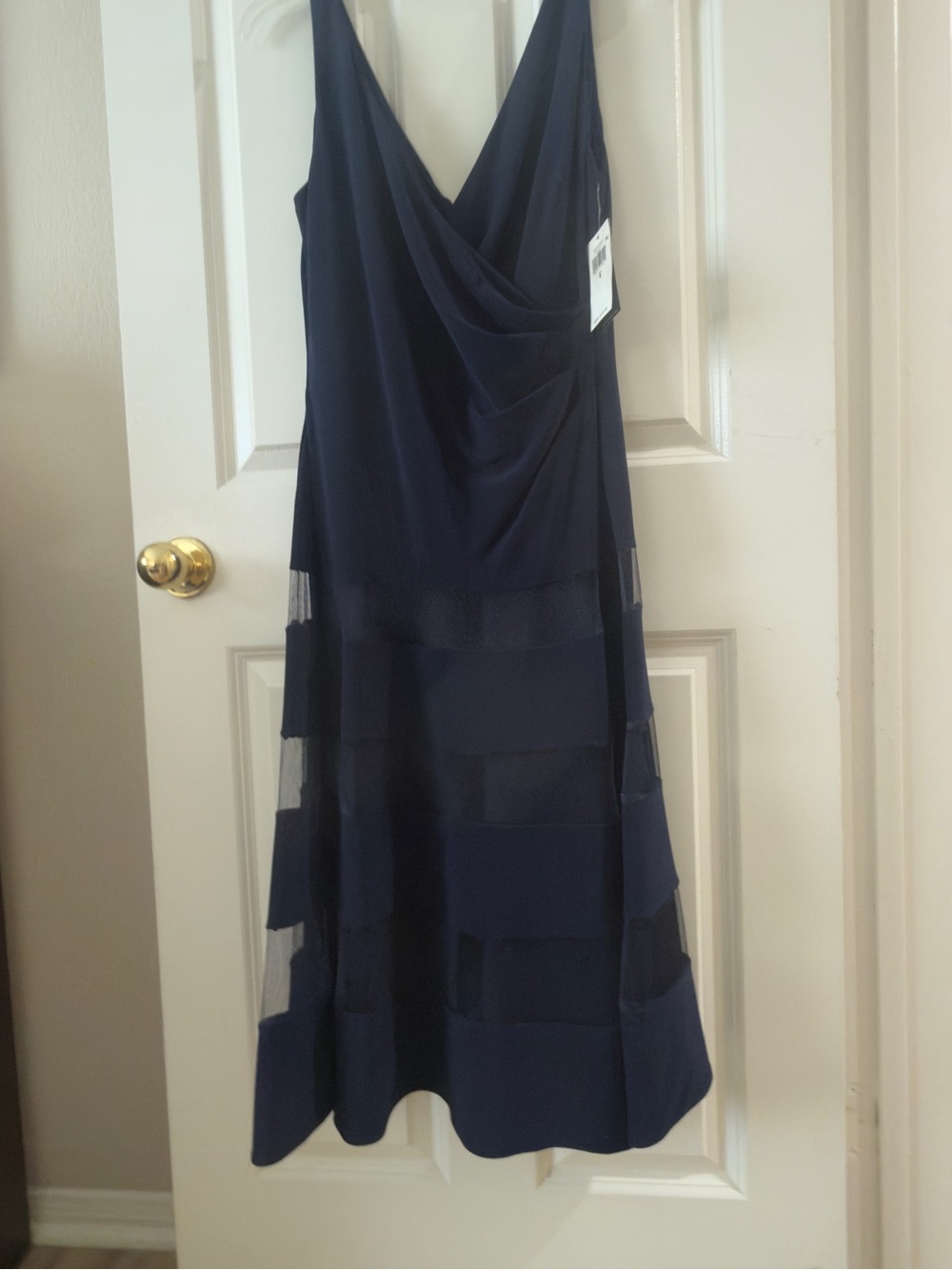 Ralph Lauren Navy Draped V-Neck Midi Dress